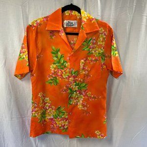 Hilo Hattie Womens Hawaiian Shirt Small Orange Plumeria